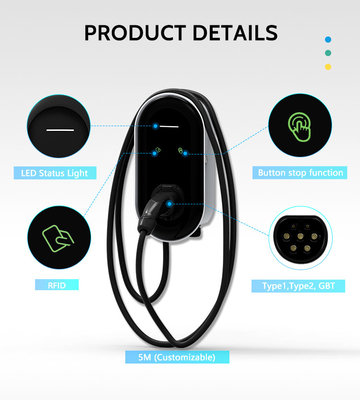 22kw EV Wallbox Charger 3 Phase Type 2 32a محطة شحن للمنازل 380v الجهد المدخل