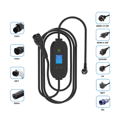 3.5kw 16A الكهربائية المنزلية مع حجز الشاشة شحن Gbt شاحن EV المحمول لسهولة شحن المركبات الكهربائية
