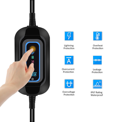 3.5KW مستوى 2 محطة شحن EV المحمولة من النوع 2 IEC 62196 قابل للتعديل 8-32A التيار المتردد التسرب من النوع B RCD 30mA 6mA للمنزل